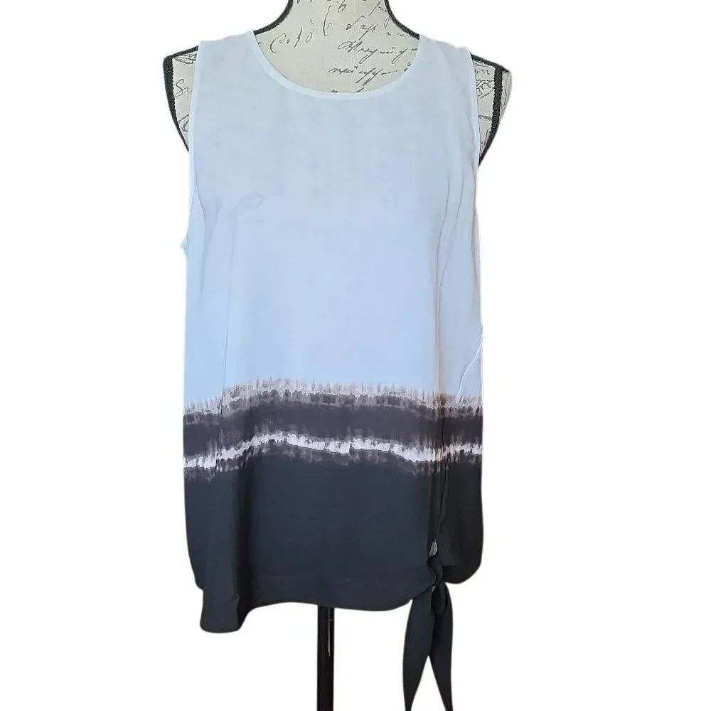 Simply Vera Vera Wang Women's Size Large White Black Tie Front Shell Blouse